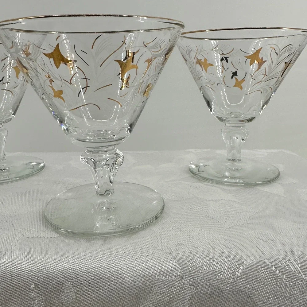 Vintage Libby Starburst Coupe Cocktail Glass Gold Black Exc Royal Fern Retro MCM